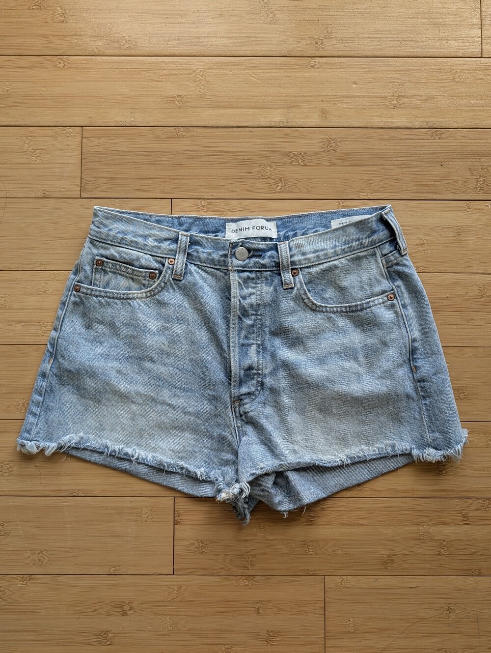 Denim Forum Ex Boyfriend High-Rise Light Wash Denim Shorts